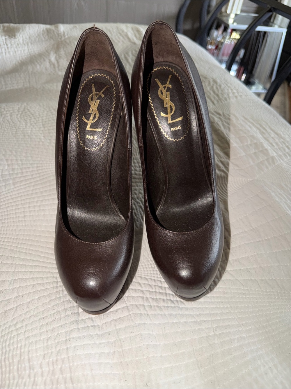 Yves Saint Laurent Dark Brown Leather Round-Toe Pumps